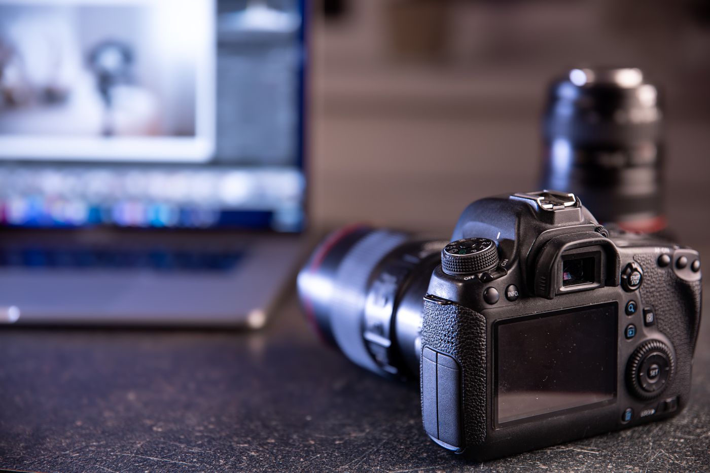 Professional camera on a desk
